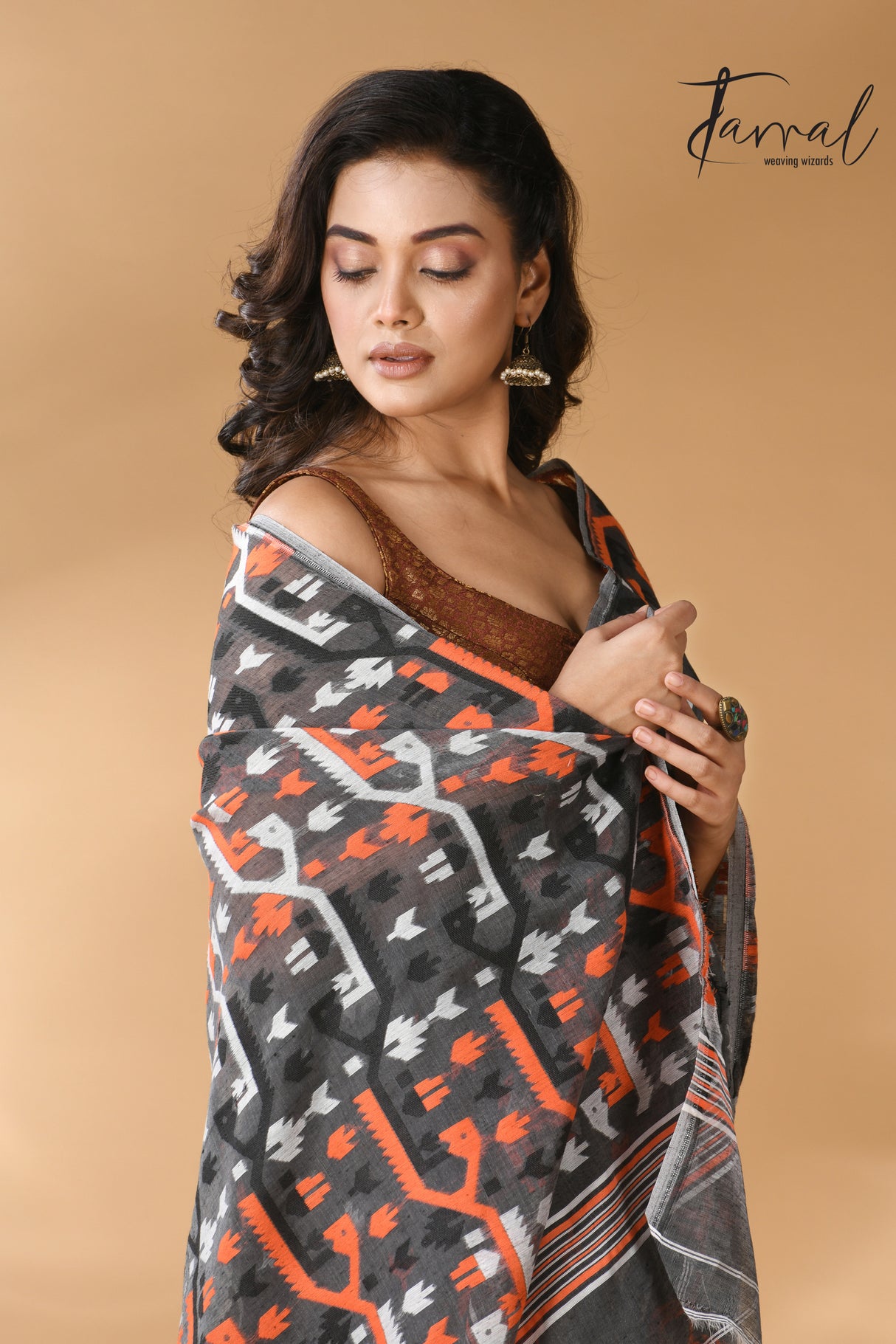 Slate symphony soft Handloom dhakai jamdani saree