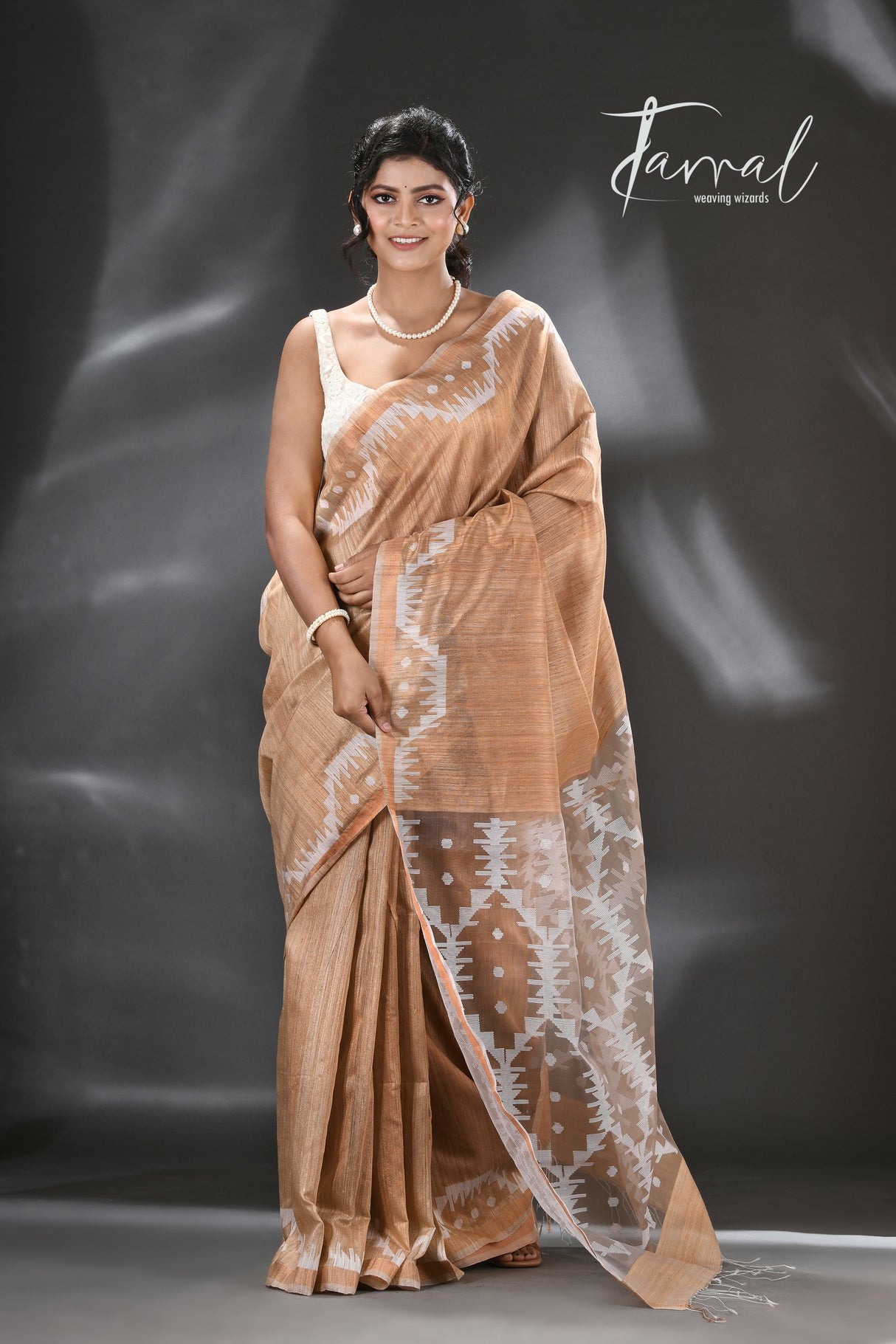 Golden beige with white combination matka silk traditional handwoven saree