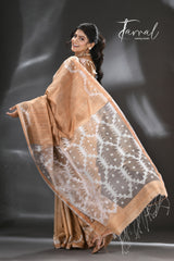 Golden beige with white combination matka silk traditional handwoven saree