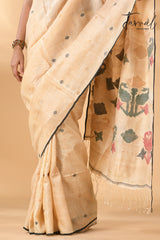 Light beige colour with black border pure tissue neddle work tusser jamdani saree