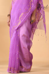 Fuchsia pink with golden zari traditional handwoven needle work jamdani saree