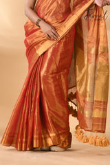 Golden orange tissue handloom saree