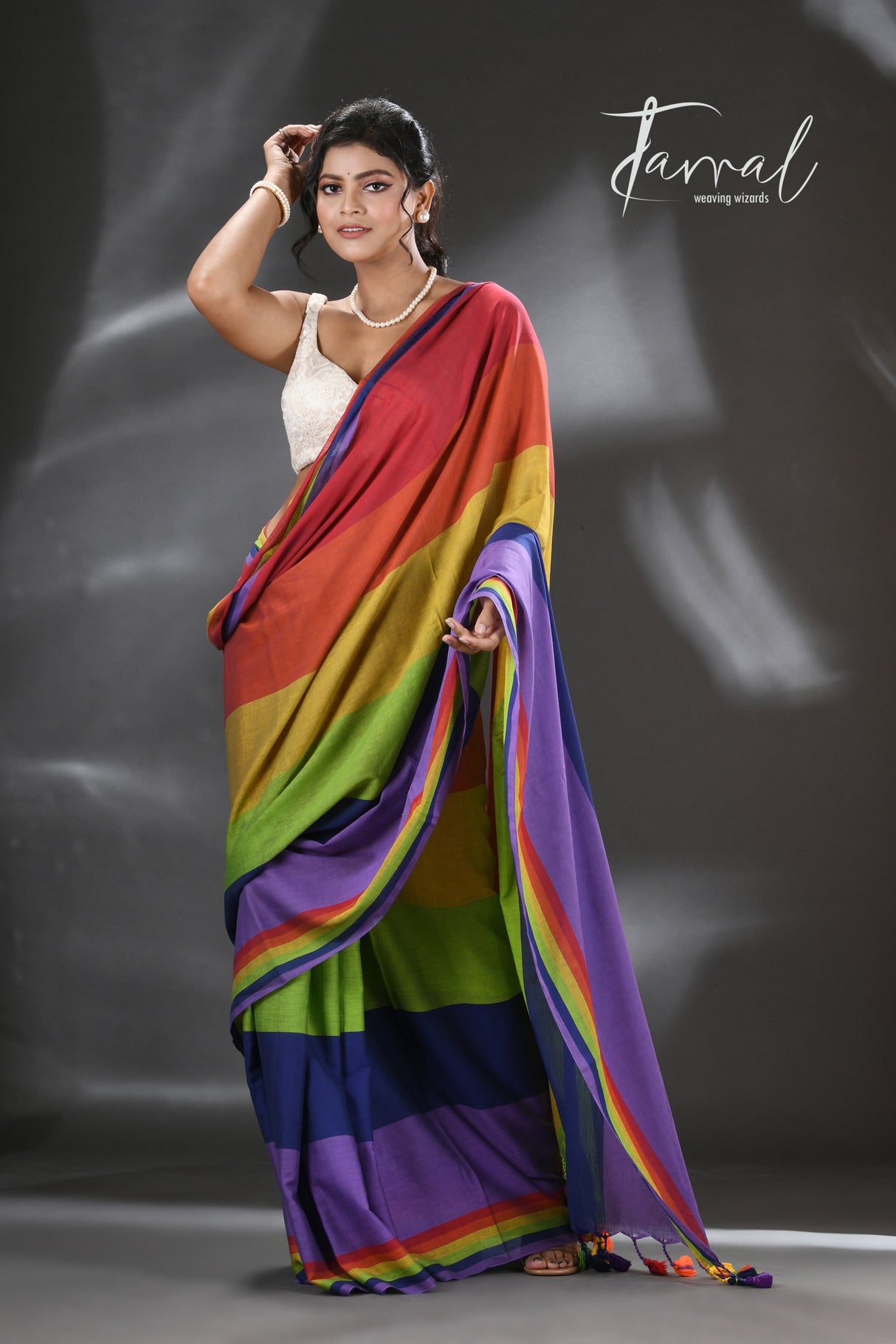 Red Rainbow Radiance Mul Cotton Saree