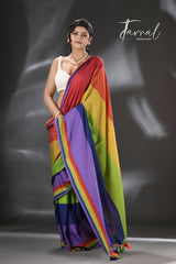 Red Rainbow Radiance Mul Cotton Saree