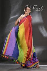 Red Rainbow Radiance Mul Cotton Saree