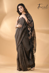 Charcoal Black silk linen handwoven jamdani saree