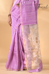 Pink with white floral pallu matka silk handwoven jamdani saree