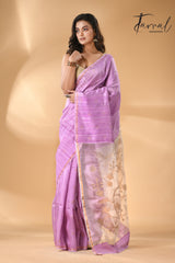 Pink with white floral pallu matka silk handwoven jamdani saree