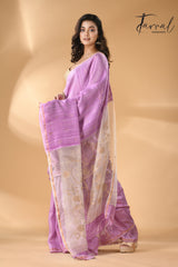 Pink with white floral pallu matka silk handwoven jamdani saree