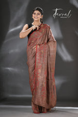 Chocolate Brown with Red Tussar SilkTraditional Handwoven Jamdani Saree