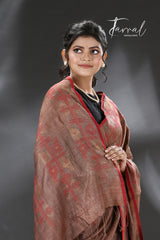 Chocolate Brown with Red Tussar SilkTraditional Handwoven Jamdani Saree