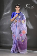 "Neelambari Pushpa" muslin silk handwoven jamdani saree