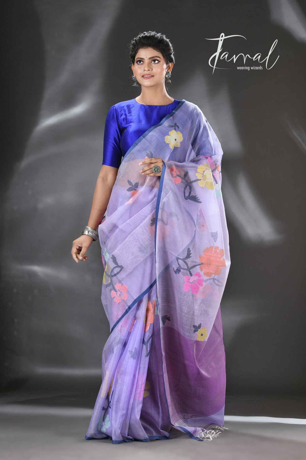 "Neelambari Pushpa" muslin silk handwoven jamdani saree