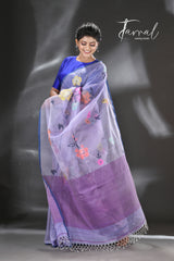 "Neelambari Pushpa" muslin silk handwoven jamdani saree