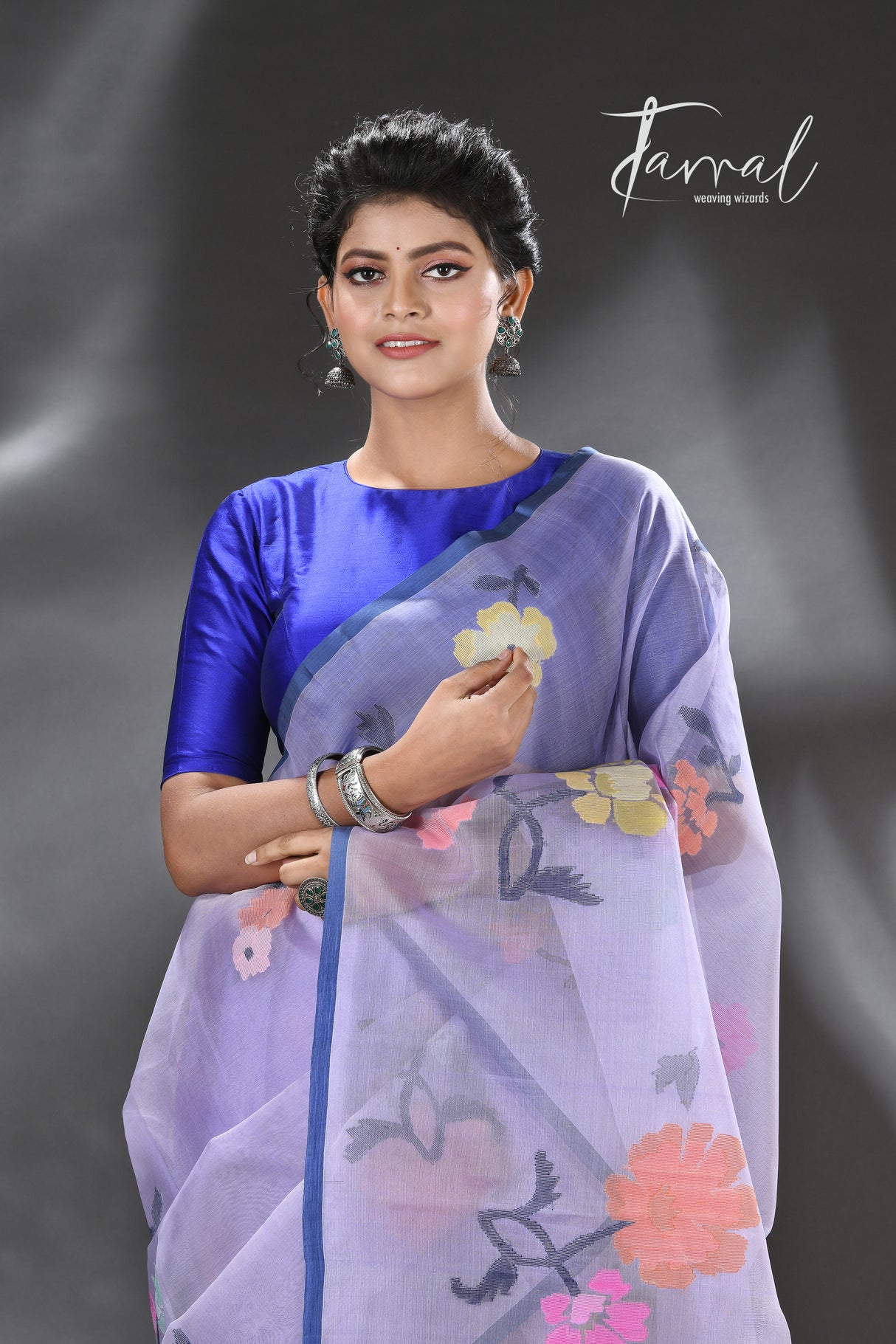 "Neelambari Pushpa" muslin silk handwoven jamdani saree