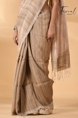 Jute brown with golden pallu Tussar ghicha silk saree