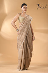 Jute brown with golden pallu Tussar ghicha silk saree