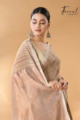 Jute brown with golden pallu Tussar ghicha silk saree