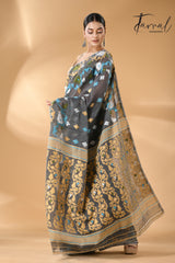 Grey with multi colour soft handloom dhaki jamdani saree