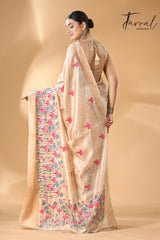 Offwhite with golden zari border bhagolpuri tussar silk embroidered saree