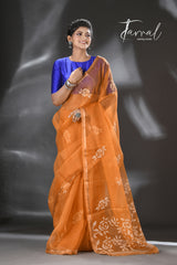 Golden Yellow rose motifs muslin silk handwoven jamdani saree