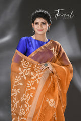 Golden Yellow rose motifs muslin silk handwoven jamdani saree