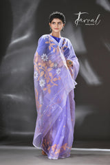 Light lavender colour Lata floral muslin silk handwoven jamdani saree - Tamal Boutique