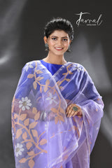 Light lavender colour Lata floral muslin silk handwoven jamdani saree - Tamal Boutique