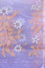 Light lavender colour Lata floral muslin silk handwoven jamdani saree - Tamal Boutique