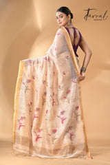 White Gold buds tissue linen handwoven jamdani saree