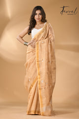 Golden buds tissue linen handwoven jamdani saree - Tamal Boutique