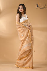 Golden buds tissue linen handwoven jamdani saree