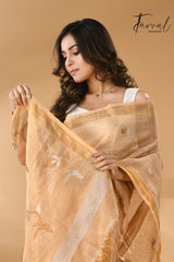 Golden buds tissue linen handwoven jamdani saree - Tamal Boutique