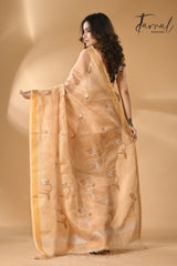 Golden buds tissue linen handwoven jamdani saree