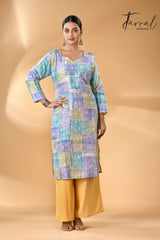 Tricolour symphony handcrafted batik with Kantha pure silk kurti