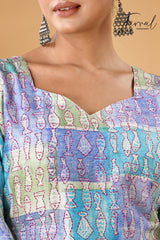 Tricolour symphony handcrafted batik with Kantha pure silk kurti