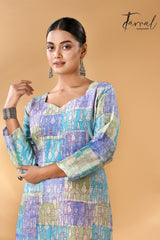 Tricolour symphony handcrafted batik with Kantha pure silk kurti