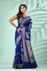 Royal blue with silver zari Banarasi silk saree - Tamal Boutique