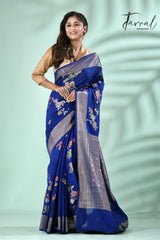 Royal blue with silver zari Banarasi silk saree