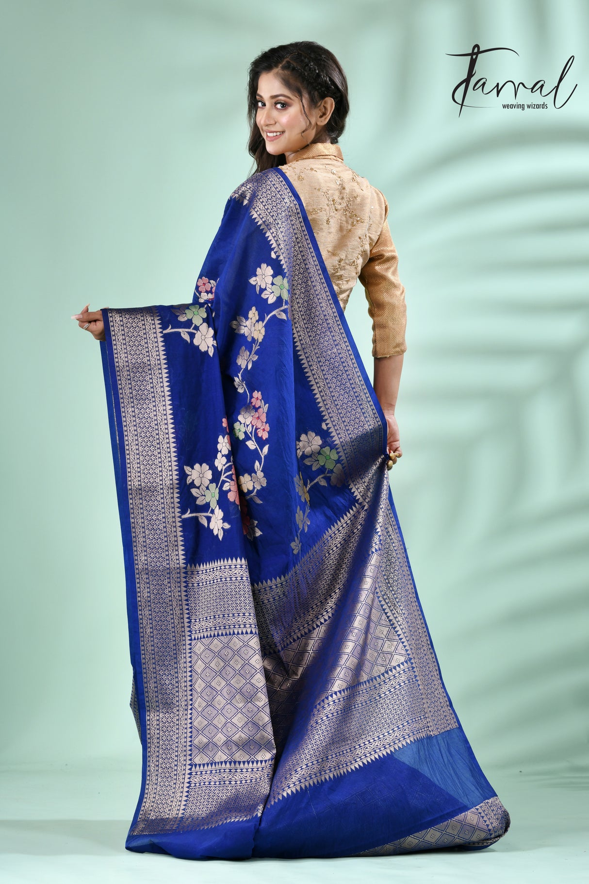 Royal blue with silver zari Banarasi silk saree