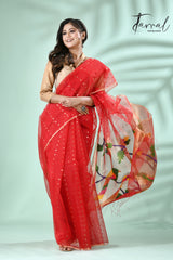 Red Parrot Organza silk paithani sequins saree