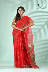 Red Parrot Organza silk paithani sequins saree - Tamal Boutique