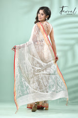 Offwhite with zari border contemporary handwoven muslin silk dhakai jamdani saree