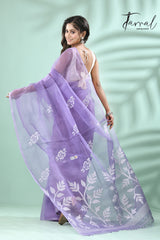 Lavender self rose motifs handwoven muslin silk jamdani saree