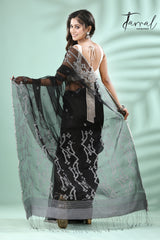 Black with Silver zari border traditional Handwoven Jamdani Saree