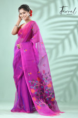 Magenta floral handwoven muslin silk jamdani saree