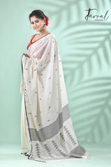 Offwhite with black net design cotton handwoven jamdani saree - Tamal Boutique