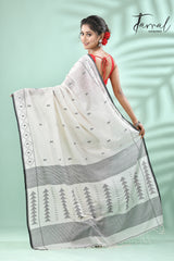 Offwhite with black net design cotton handwoven jamdani saree - Tamal Boutique