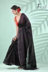 Black with zari check Tussar’s silk saree - Tamal Boutique