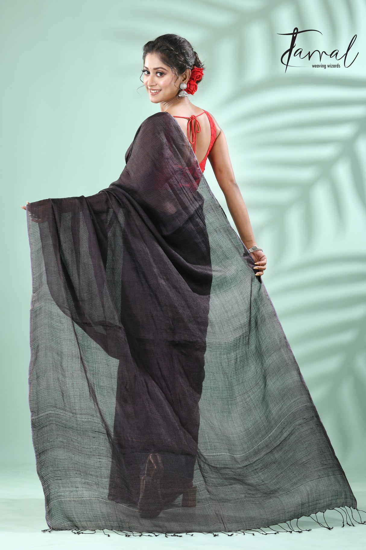 Black with zari check Tussar’s silk saree